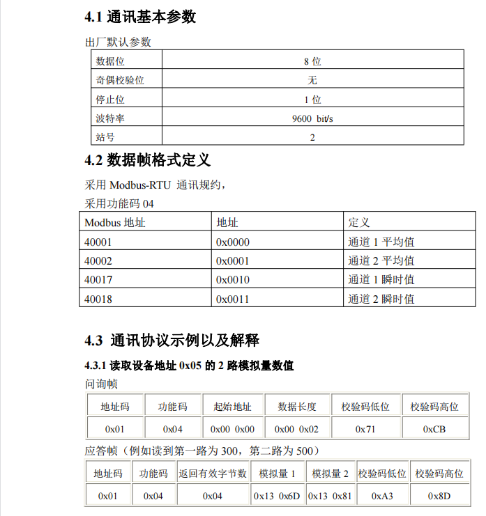 模擬量轉(zhuǎn)485 Modbus RTU